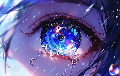 蓝色眼睛中的雨滴图片