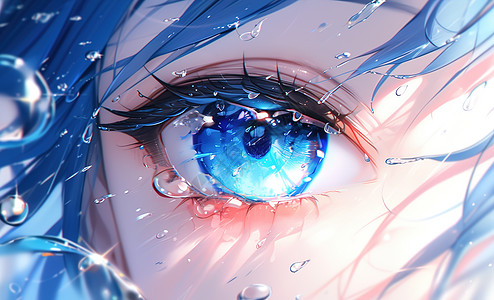 蓝眼眸中的水滴图片