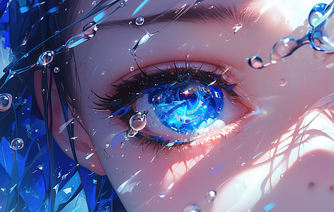 水滴围绕的蓝眼图片