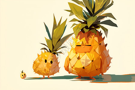 两个可爱表情的菠萝图片