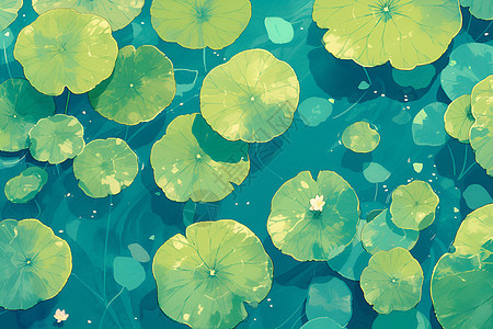 水上漂浮的莲叶插画图片