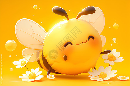 黄色背景中可爱小蜜蜂图片