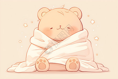 熊宝宝包裹在白色毯子里图片