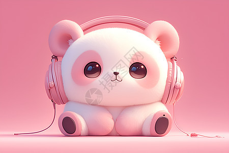 熊猫戴着耳机沉浸在音乐中图片