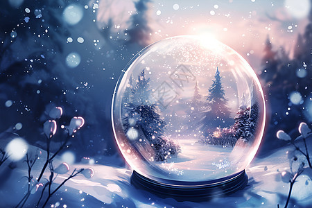 透明的雪景水晶球图片