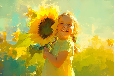 绘画的女孩和太阳花图片