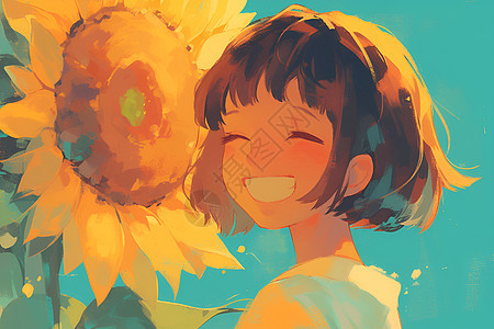 开心的女孩和太阳花图片