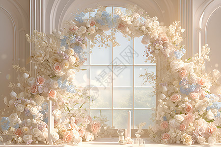 礼堂内的花卉装饰图片