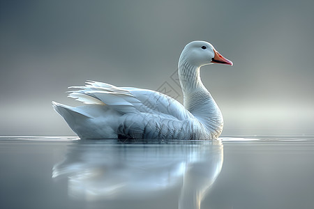 湖畔中的白色天鹅图片