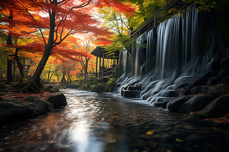 秋色瀑布景色图片