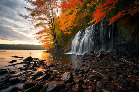 秋叶瀑布之美图片