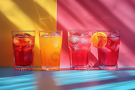 色彩绚丽的三杯饮品图片