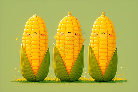 三颗带表情的玉米棒图片