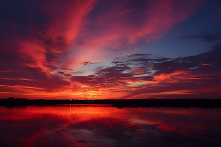 夕阳映照下的湖泊图片