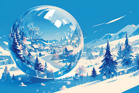 冰雪世界的透明水晶球图片