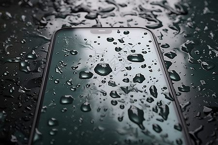 水滴覆盖的手机图片
