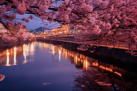 夜晚的樱花之美图片