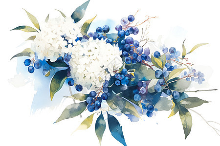 新鲜的蓝莓和花朵图片
