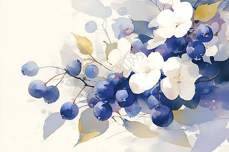 蓝莓的水彩艺术插画图片