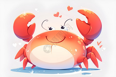 可爱的螃蟹与爱心图标图片