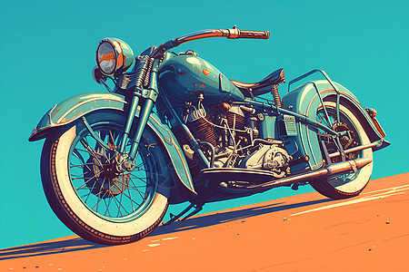 沙漠上的怀旧摩托车图片