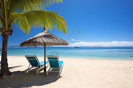 热带海滩上两把躺椅图片