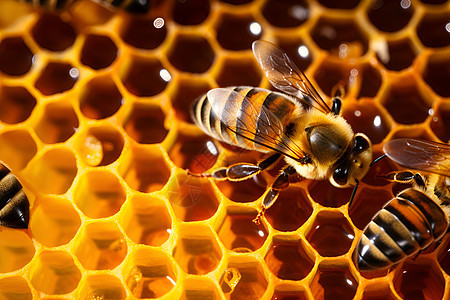 蜂巢里的金色蜂蜜图片