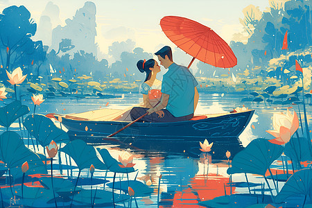 划船的浪漫情侣图片