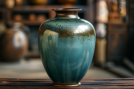 青色陶瓷花瓶图片