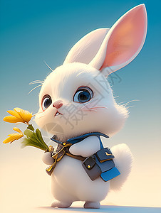白兔手握鲜花图片