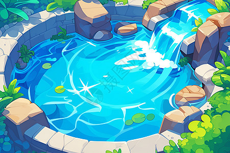 池中的瀑布温泉图片
