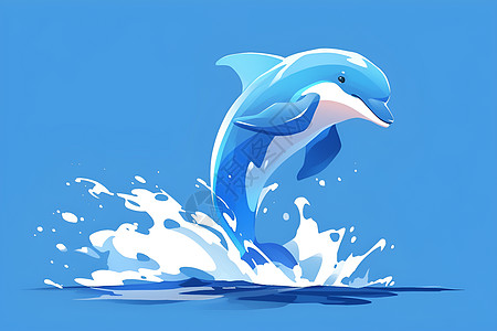 蓝白色海豚跃出水面图片