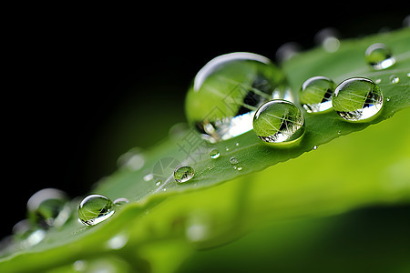 绿色树叶上的水滴图片