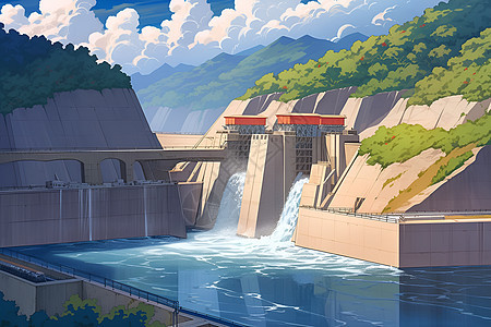 山谷中的水力发电大坝图片