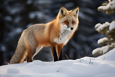 站在雪地上的狐狸图片