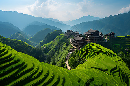 传统山脉上的梯田图片