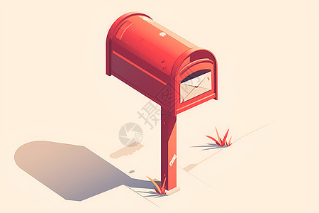 阳光下的红色邮筒图片