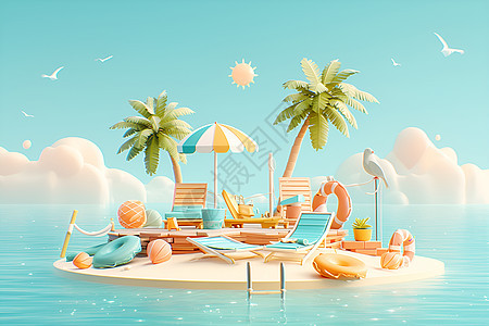 梦幻沙滩上的度假椅图片