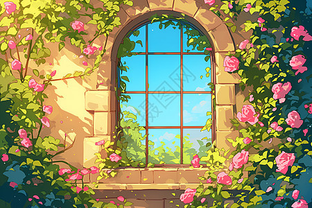 窗户上的花卉图片
