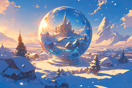 魔法雪球中的冬日仙境图片