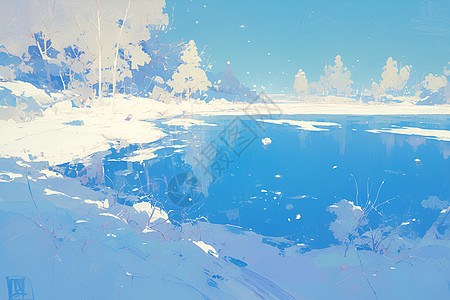 冬日湖畔的风景图片
