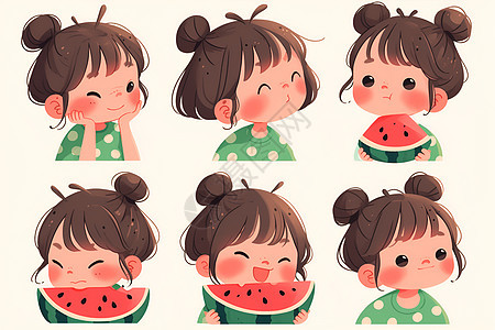 小女孩吃西瓜的表情包图片