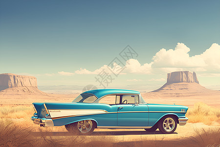 沙漠的一辆老爷车图片