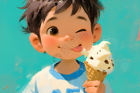 拿着冰淇淋的少年图片