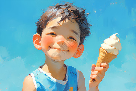 拿着冰淇淋的男孩图片