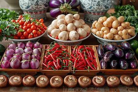 桌子上满满的食材蔬菜图片