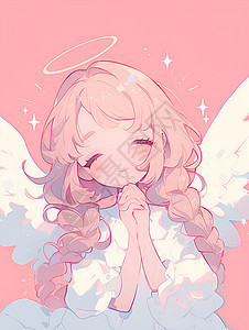 粉色背景上的少女天使图片