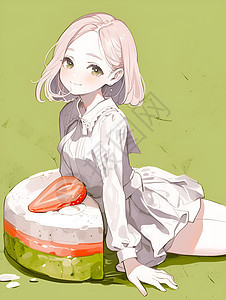 少女与草莓蛋糕图片