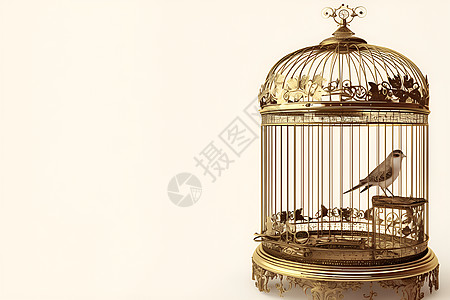 金色鸟笼中的鸟图片