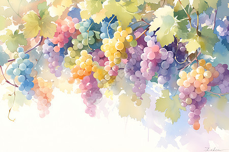 五彩的葡萄在葡萄藤上图片